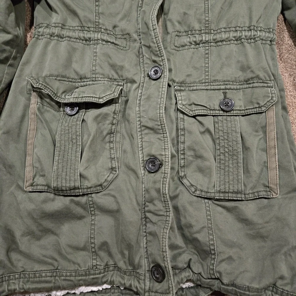 Abercrombie & Fitch Parka Jacket Womens L Green Sherpa Lined Hooded Utility Coat